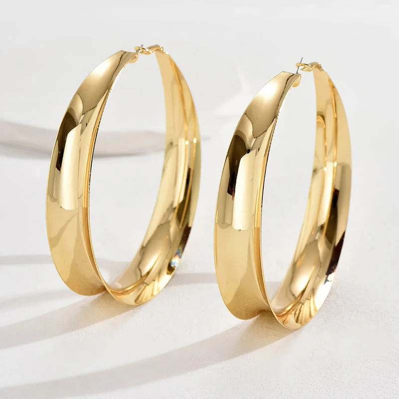 Glossy Geometric Metal Hoop Earrings 