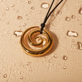 Gold Black Rope Spiral Circle Pendant Necklace 
