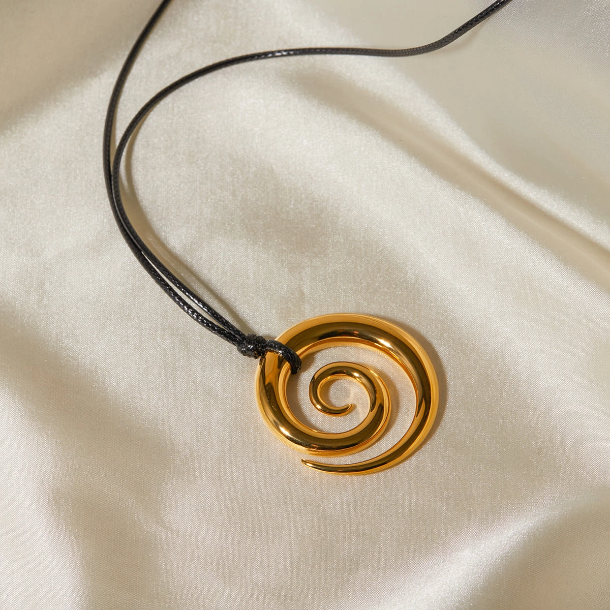 Gold Black Rope Spiral Circle Pendant Necklace