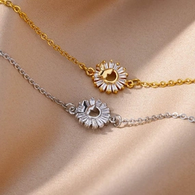 Gold Color Stainless Steel Sunflower Charm Bracelet - Luxury Wedding & Party Jewelry Gift 