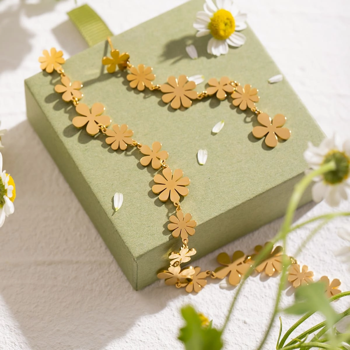 Gold Plated Asymmetrical Daisy Earrings 