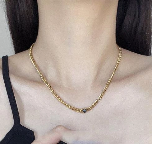 Gold Plated Black Love Thin Chain Collarbone Necklace