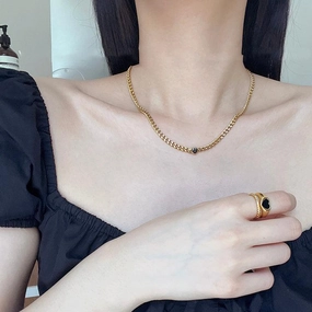 Gold Plated Black Love Thin Chain Collarbone Necklace 