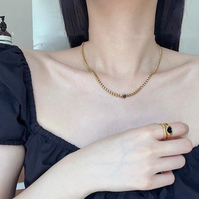 Gold Plated Black Love Thin Chain Collarbone Necklace 