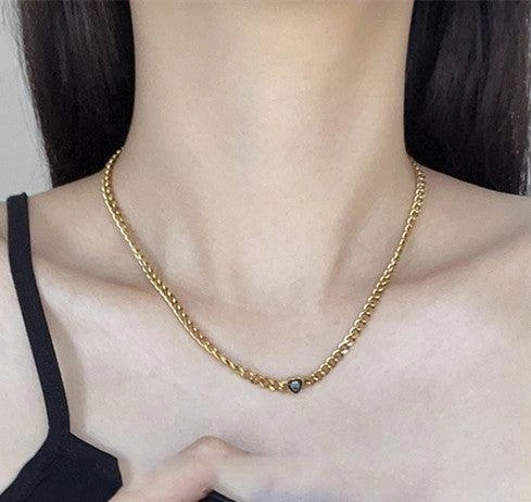 Gold Plated Black Love Thin Chain Collarbone Necklace