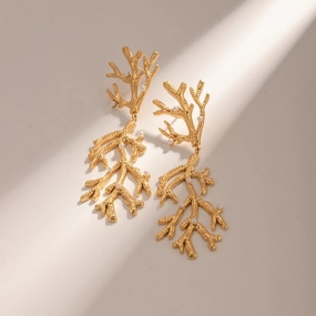 Gold Plated Coral Pearl Pendant Earrings 
