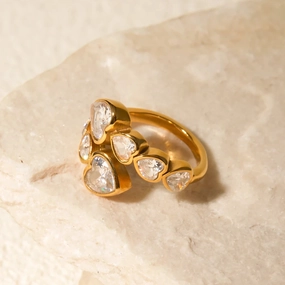 Gold-Plated Cubic Zirconia Heart-Shaped Interlaced Ring 