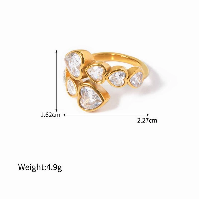 Gold-Plated Cubic Zirconia Heart-Shaped Interlaced Ring