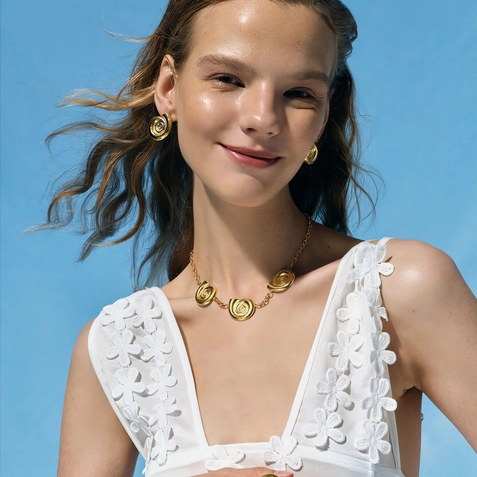 Gold Plated Geometric Spiral Pendant Necklace