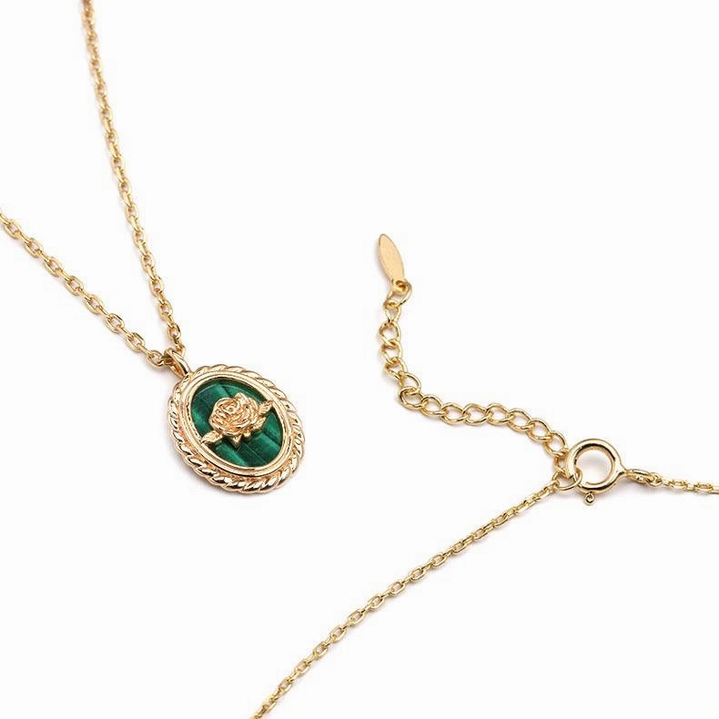 Gold Plated Natural Malachite Necklace