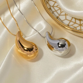 Gold-Plated Stainless Steel Chunky Waterdrop Pendant Necklace 