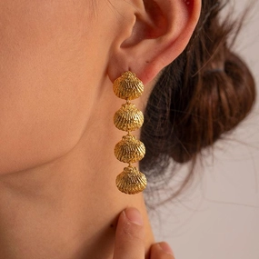 Gold Plated Stainless Steel Geometric Shell Earrings 