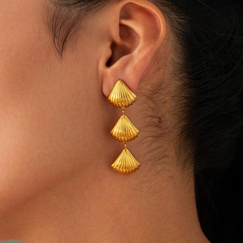 Gold Plated Stainless Steel Geometric Shell Earrings for Women 