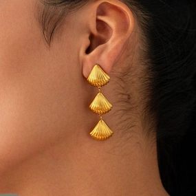 Gold Plated Stainless Steel Geometric Shell Earrings for Women 