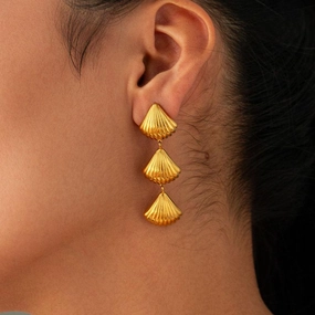 Gold Plated Stainless Steel Geometric Shell Earrings for Women 