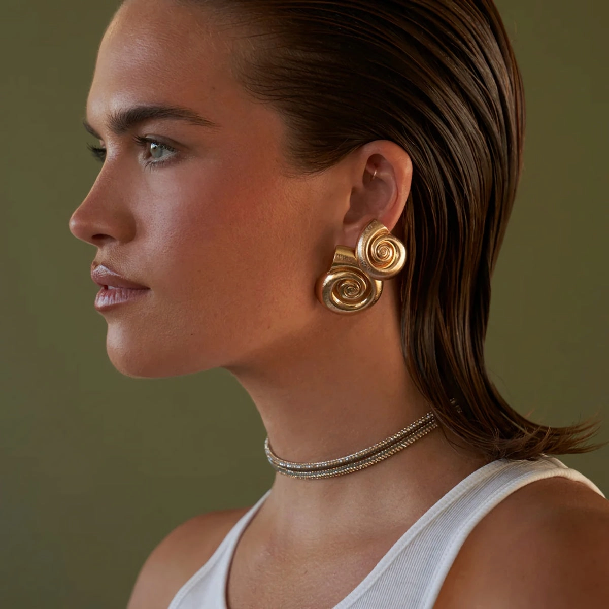 Gold-Plated Stainless Steel Spiral Conch Earrings 