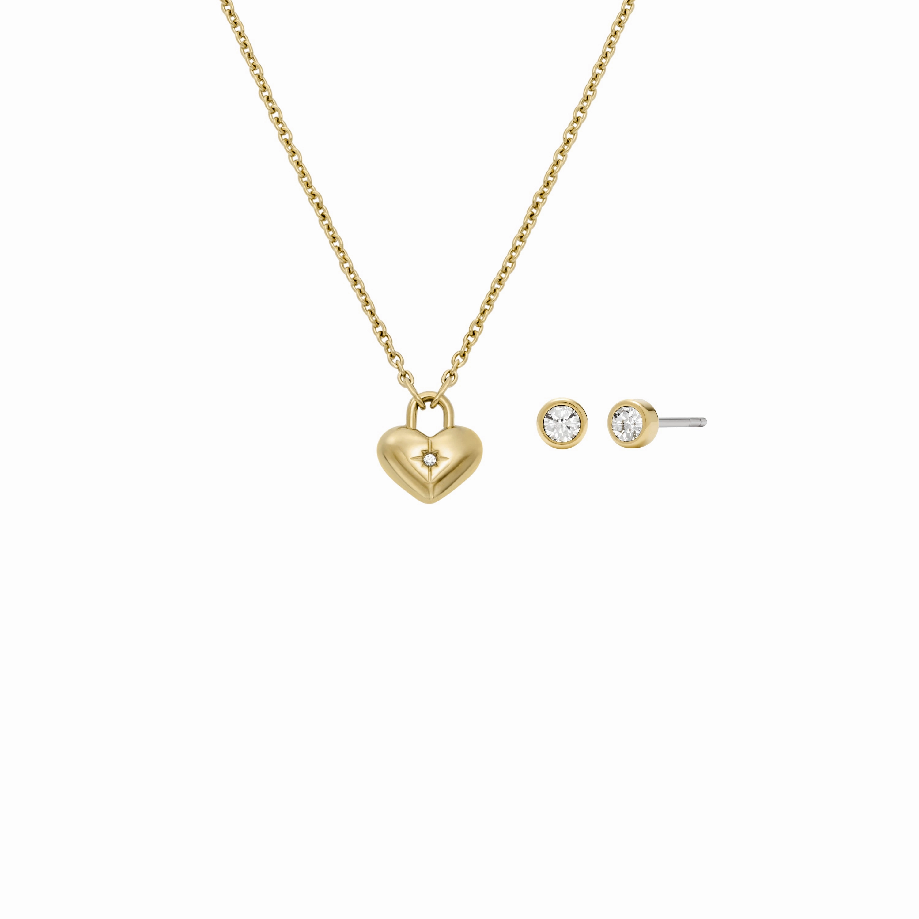 Gold-Tone Stainless Steel Heart Necklace and Earrings Gift Set
