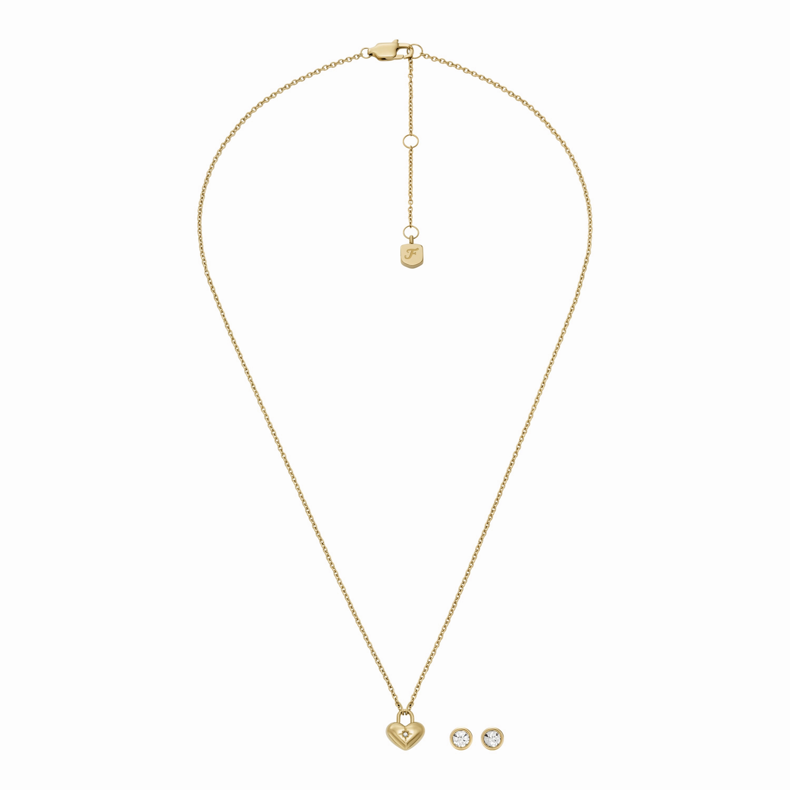 Gold-Tone Stainless Steel Heart Necklace and Earrings Gift Set