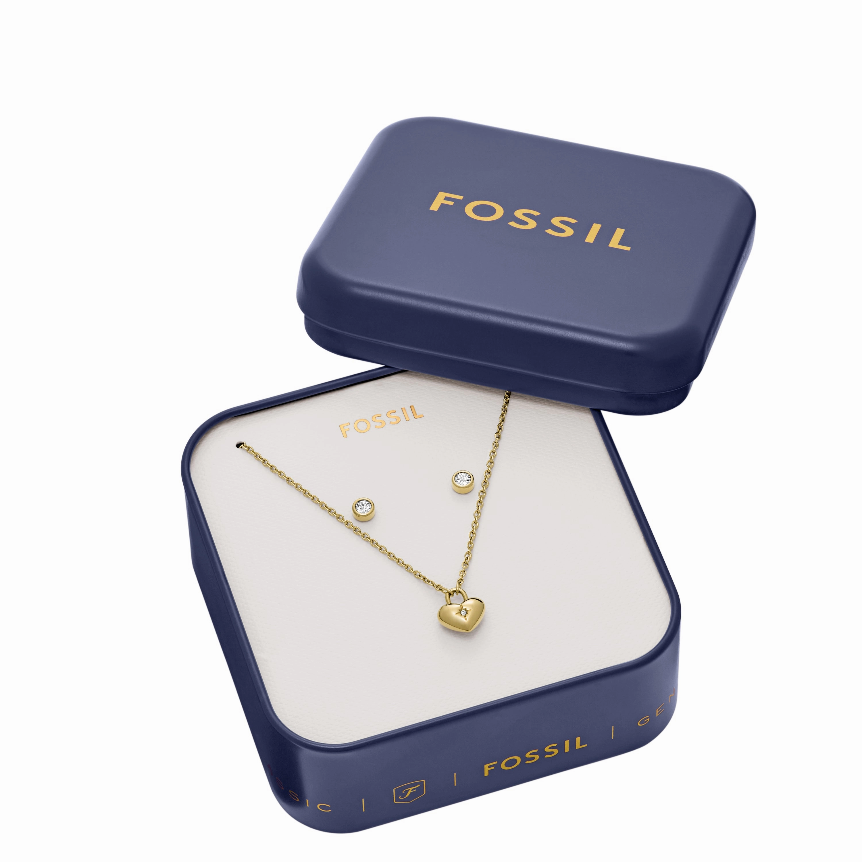 Gold-Tone Stainless Steel Heart Necklace and Earrings Gift Set fashion-jewelry  