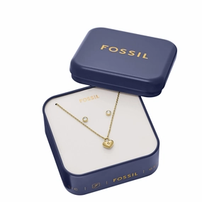 Gold-Tone Stainless Steel Heart Necklace and Earrings Gift Set fashion-jewelry  