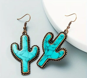 Gold Turquoise Cactus Earrings texture-rose-gold  