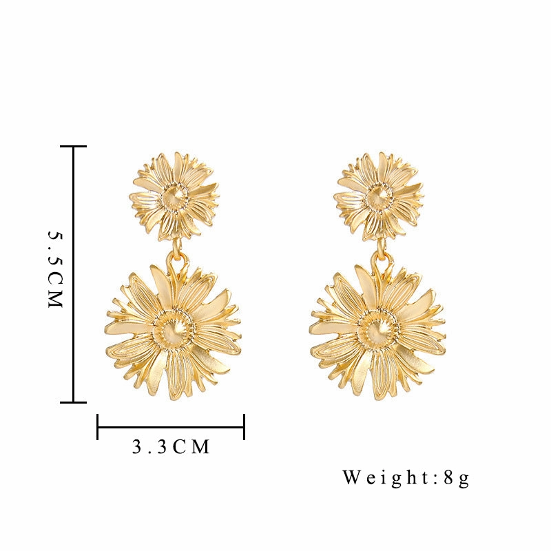 Golden Chrysanthemum Flower Drop Earrings for Women  Elegant Party Dangle Jewelry