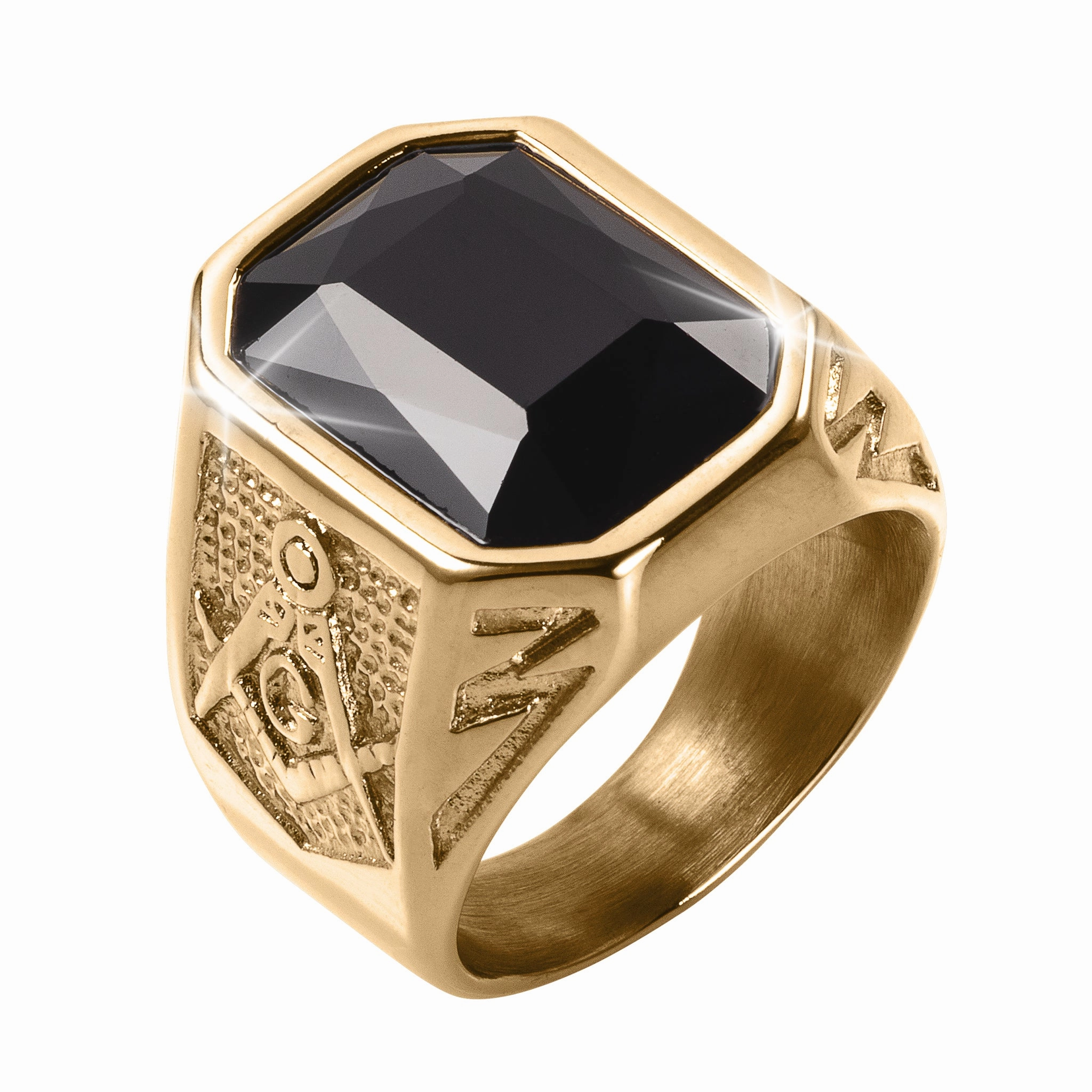 Golden Masonic Black Mens Ring 