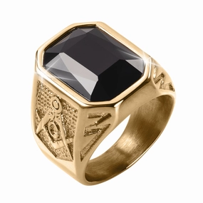 Golden Masonic Black Mens Ring 