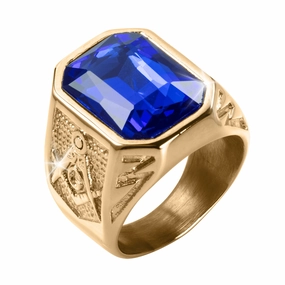 Golden Masonic Blue Mens Ring 