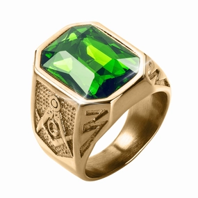 Golden Masonic Green Mens Ring 