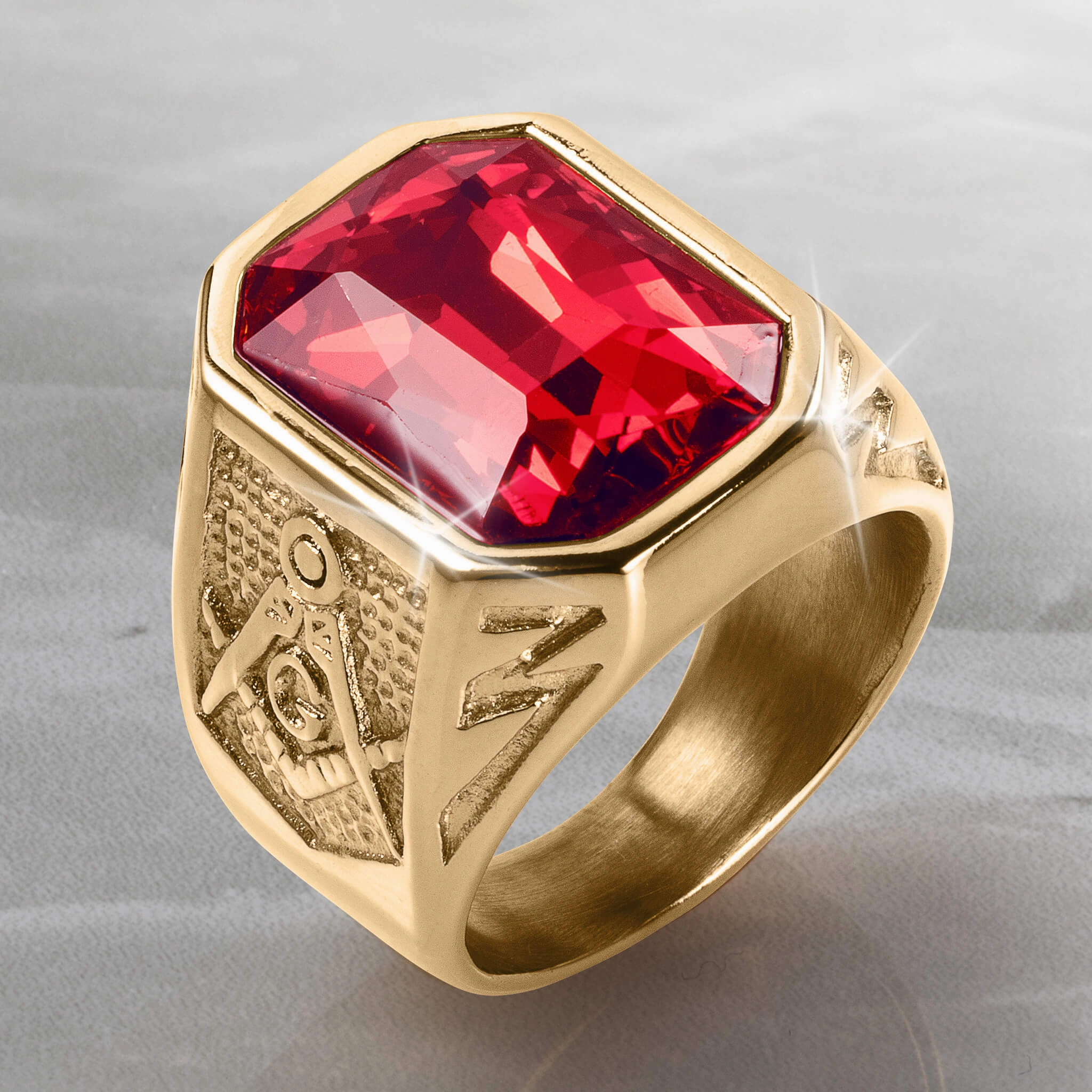 Golden Masonic Red Mens Ring