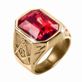 Golden Masonic Red Mens Ring 