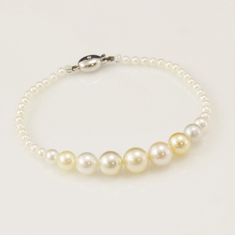 Graduated Natural Pastel Coloured Cultured Akoya Pearl Bracelet