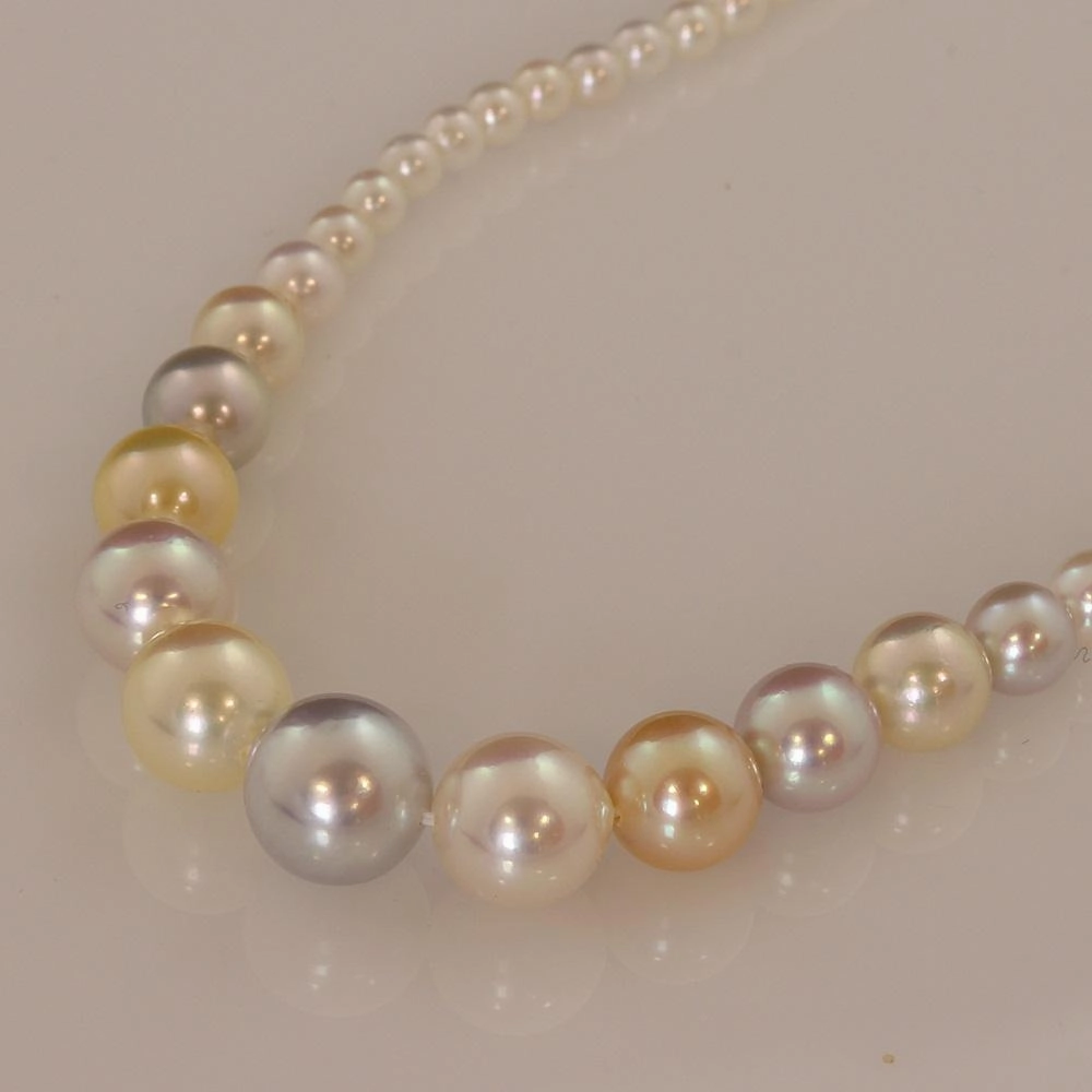 Graduated Natural Pastel Colours Cultured Akoya Pearl 17" Necklace