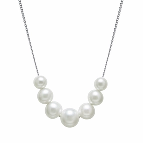Graduated White Cultured Pearl Sterling Silver Necklace texture-pearl  