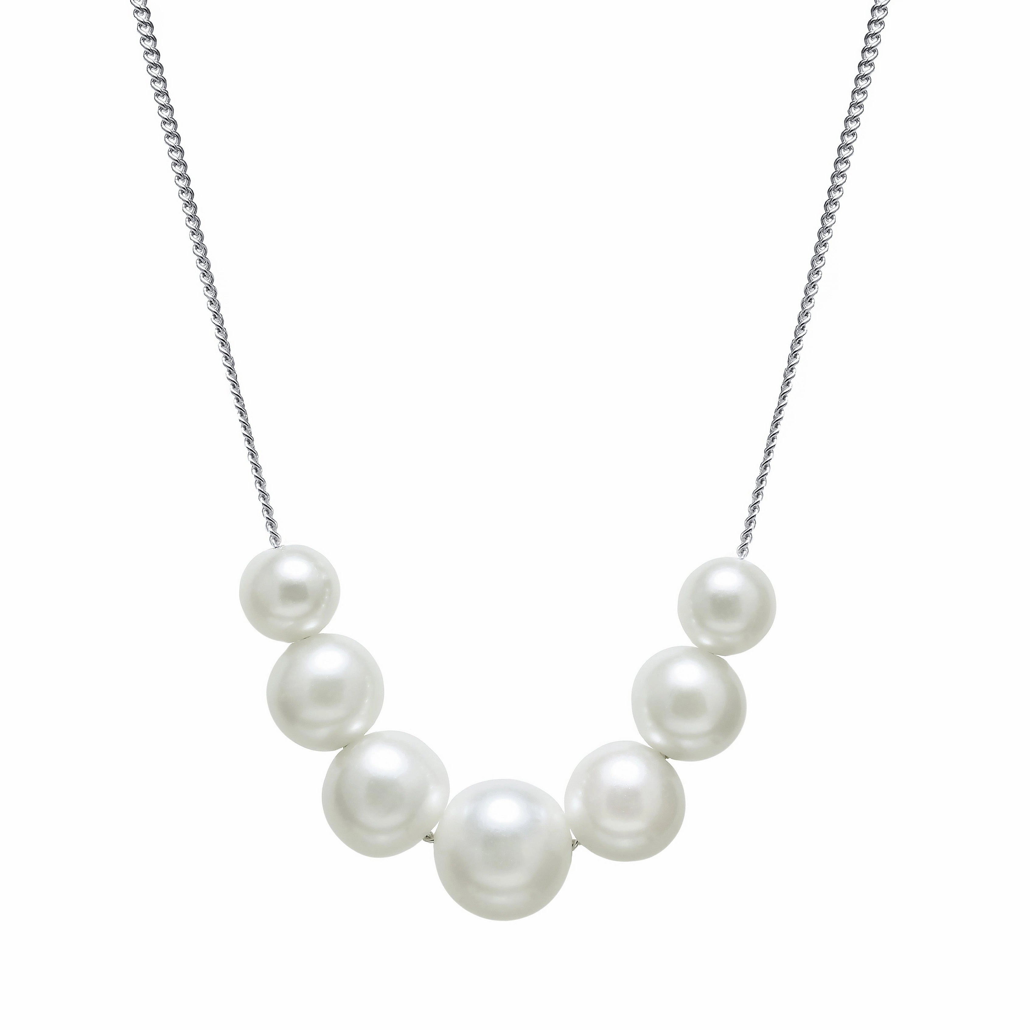 Graduated White Cultured Pearl Sterling Silver Necklace texture-pearl  