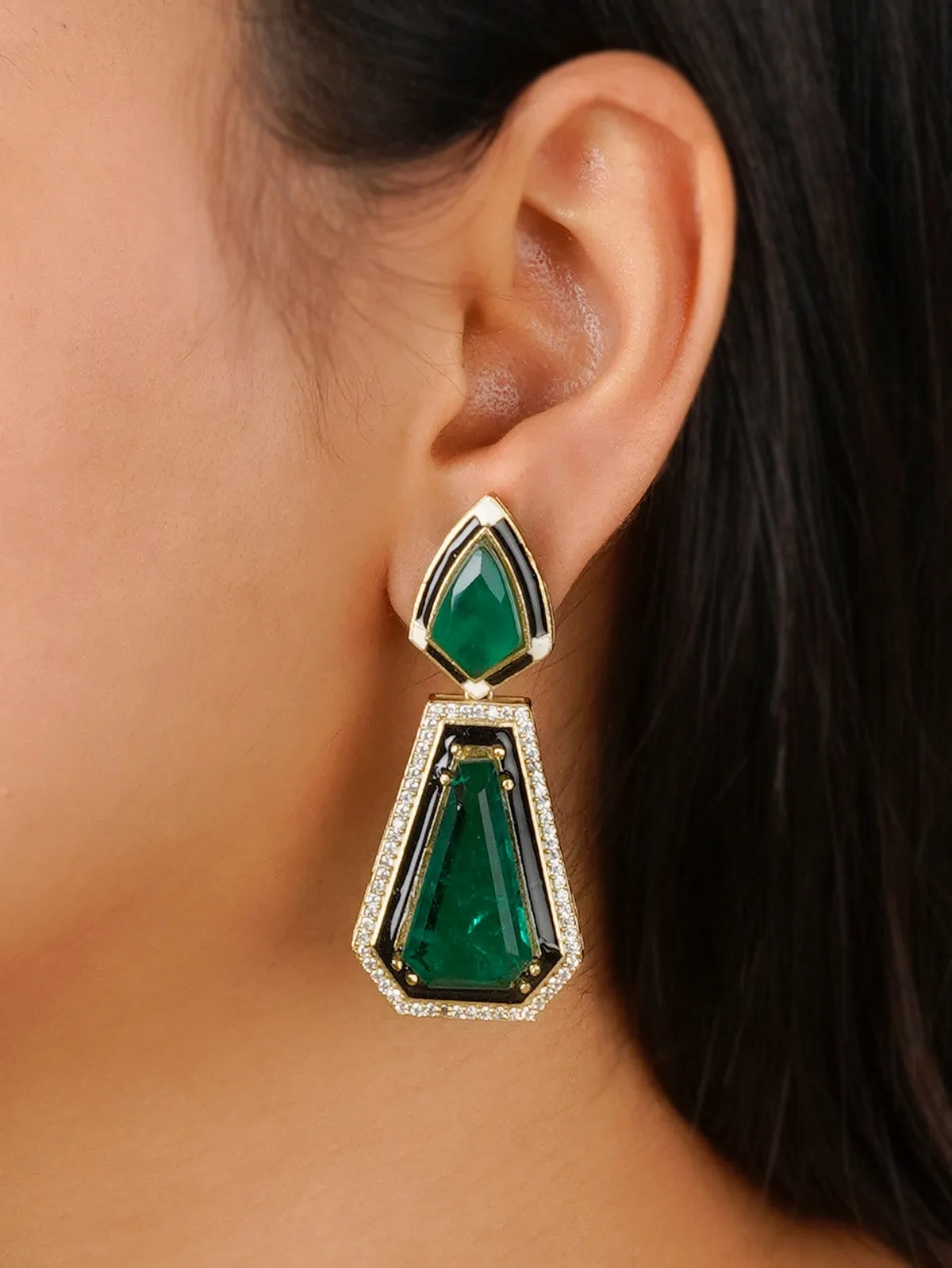 Green Color Gold Plated Contemporary Earrings - TCZ-EAR1GR