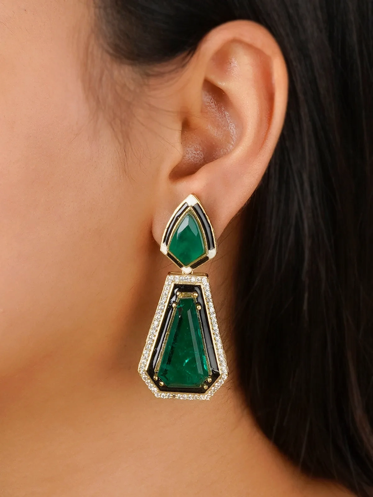 Green Color Gold Plated Contemporary Earrings - TCZ-EAR1GR