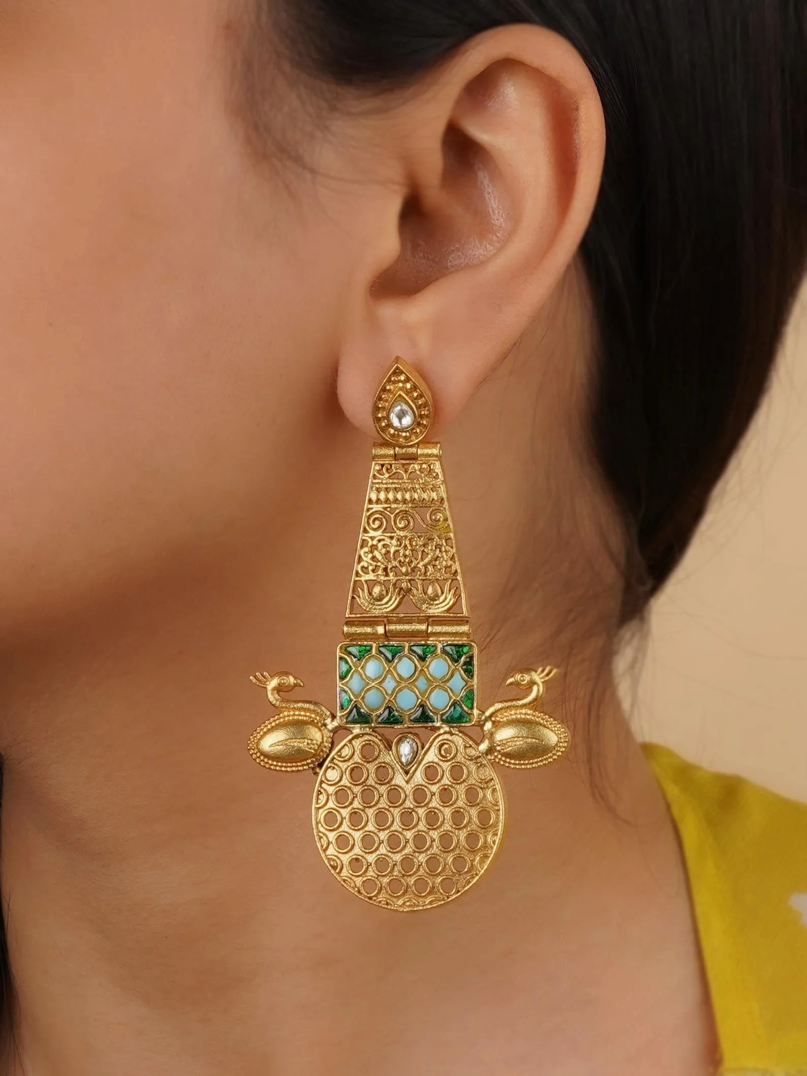 Green Color Gold Plated Earrings - TR-EAR62D