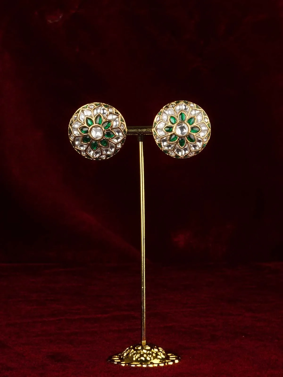 Green Color Gold Plated Jadau Kundan Earrings - ME1380WGR
