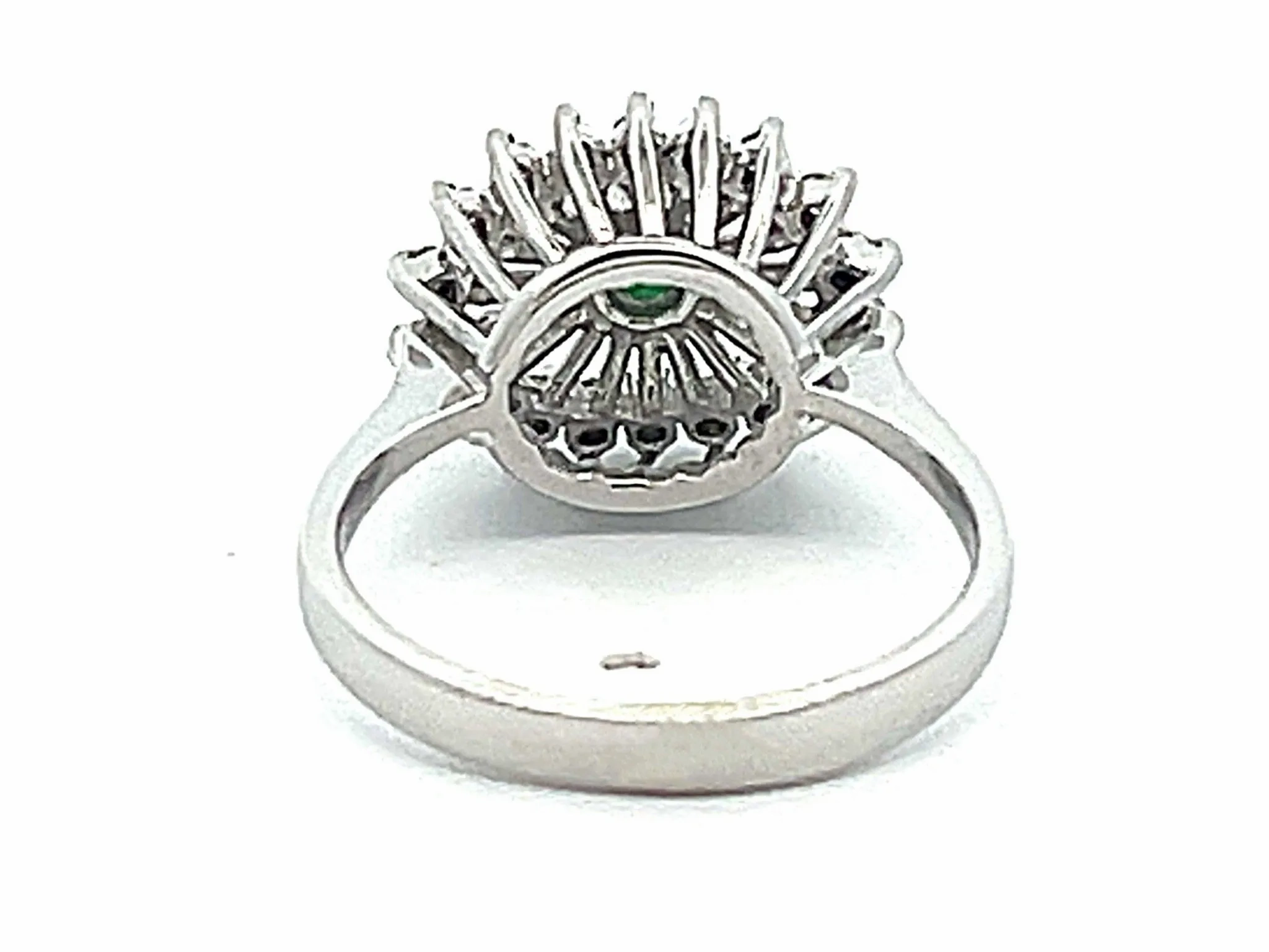 Green Emerald and Diamond Halo Ring in 14k White Gold