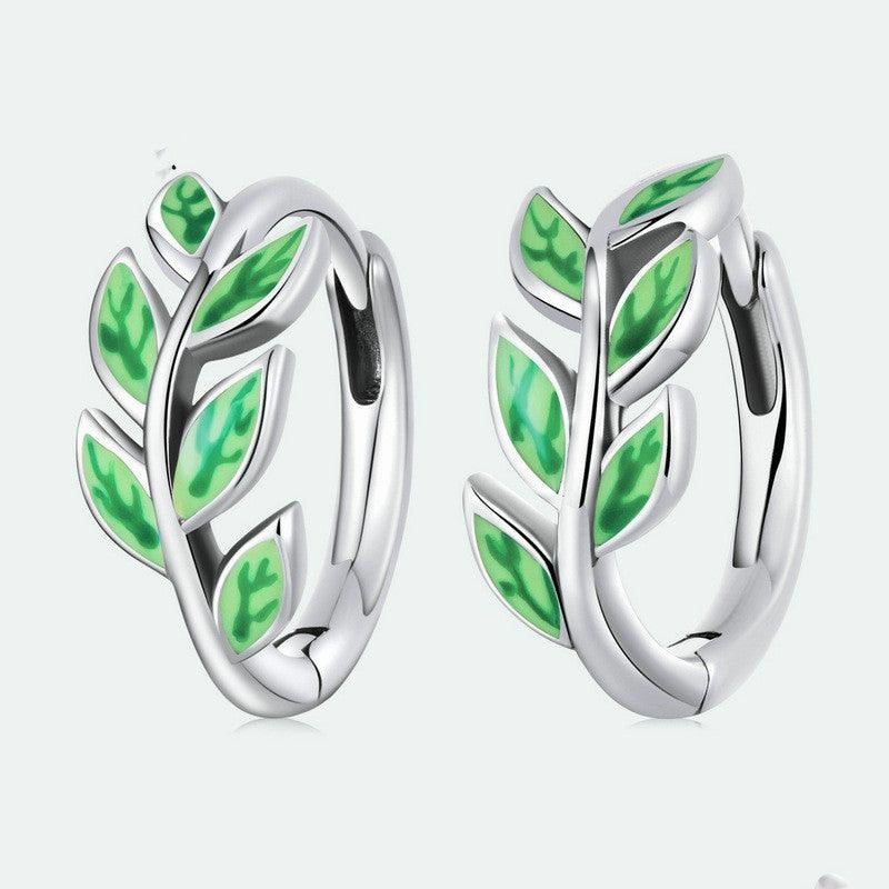 Green Zircon Simple Green Branch Earrings