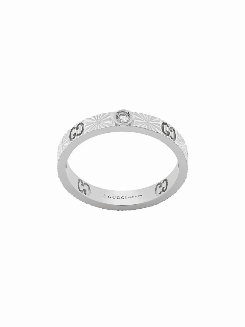 Gucci Icon 18ct White Gold Diamond Heart Band Ring D