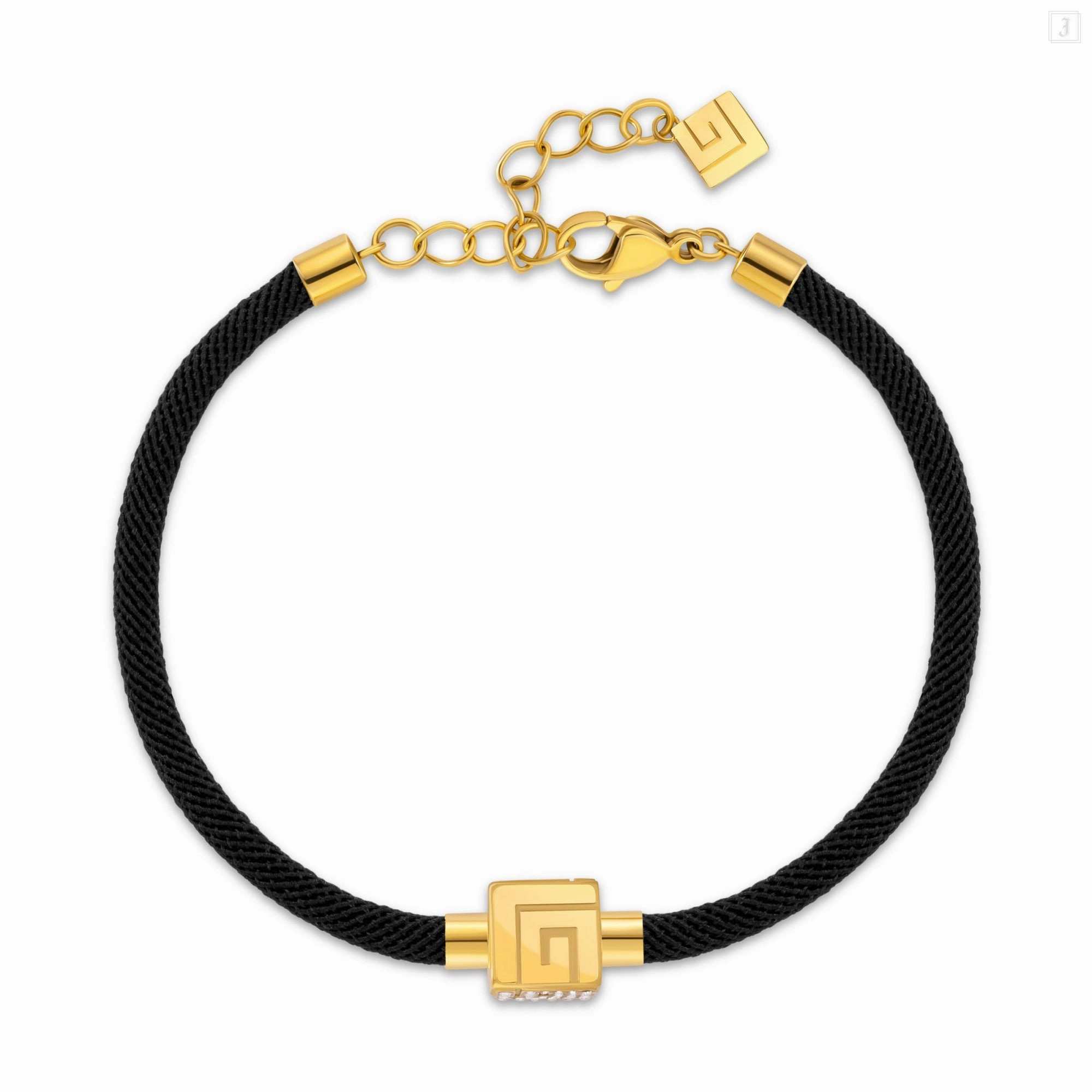 Guy Laroche Aline Gold Plated Black Cord Bracelet with Crystals