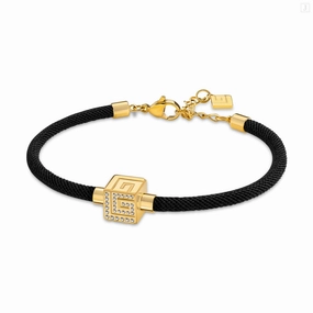 Guy Laroche Aline Gold Plated Black Cord Bracelet with Crystals fashion-jewelry  