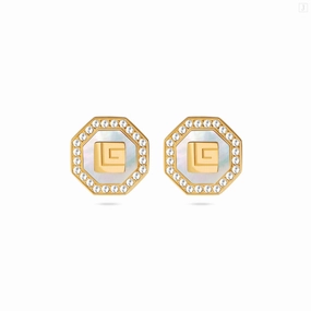 Guy Laroche Ambre Gold Plated Earring With MOP & Crystals 