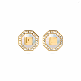 Guy Laroche Ambre Gold Plated Earring With MOP & Crystals 