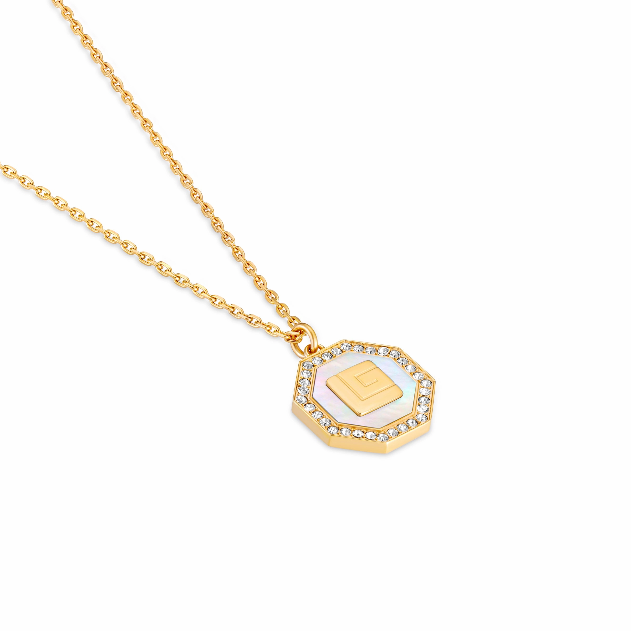 Guy Laroche Ambre Ladies Small Gold-Plated Necklace With Mother Of Pearl & Crystals
