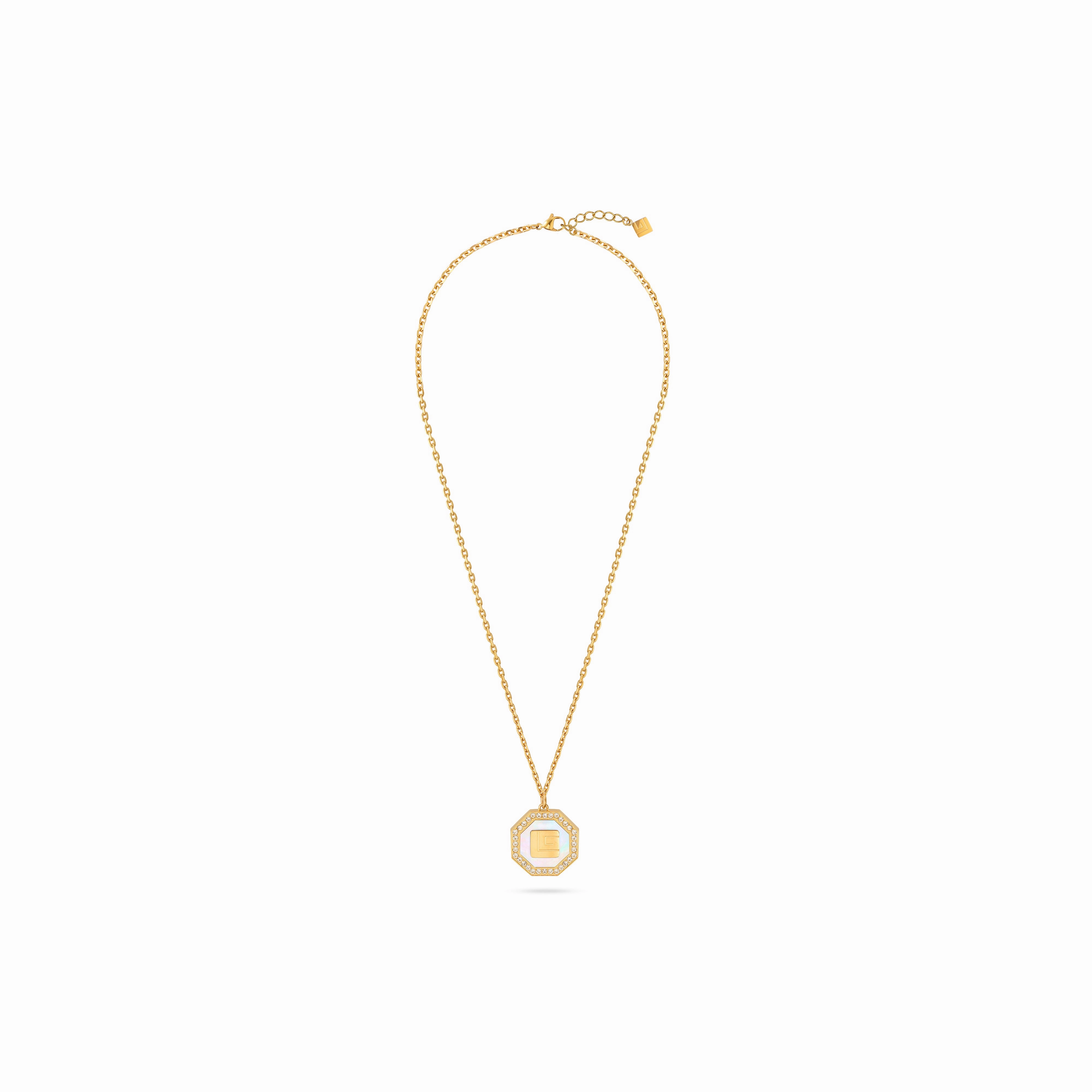 Guy Laroche Ambre Ladies Small Gold-Plated Necklace With Mother Of Pearl & Crystals fashion-jewelry  