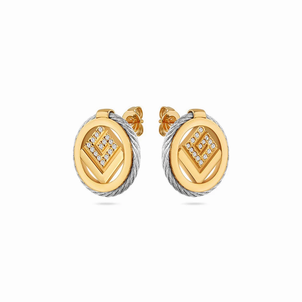 Guy Laroche Camille Ladies Stainless Steel Gold Plated Earrings With Crystals